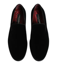 Dolce & Gabbana Black Velvet Loafers Formal Men Dress Shoes - Flats