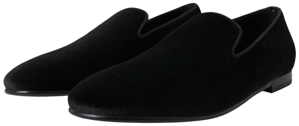 Dolce & Gabbana Black Velvet Loafers Formal Shoes - EU39/US6