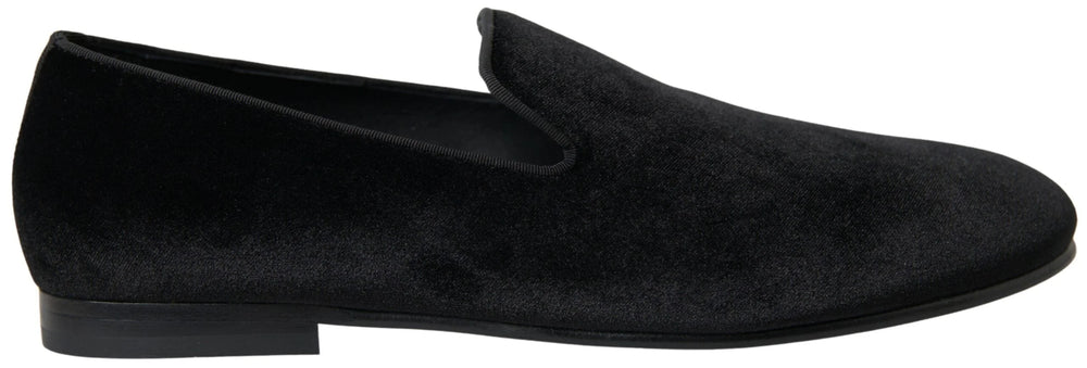 Dolce & Gabbana Black Velvet Loafers Formal Shoes - EU39/US6