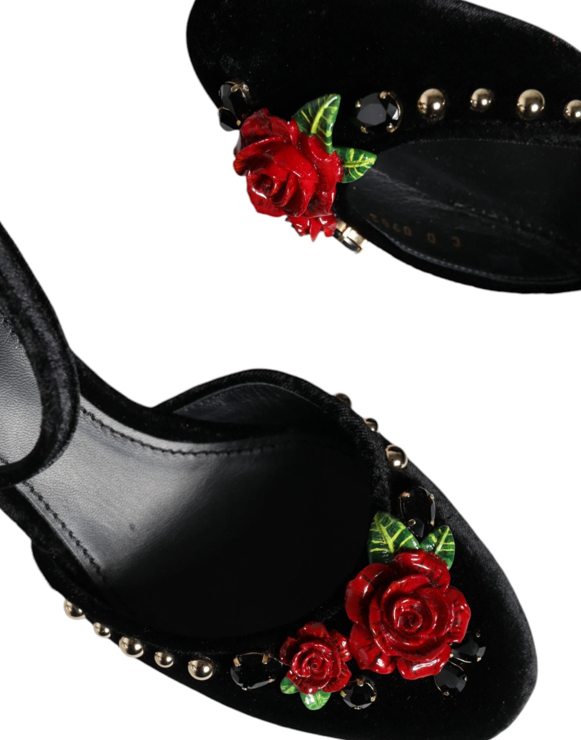 Dolce & Gabbana Black Velvet Roses Ankle Strap Pumps Shoes - EU37/US7 - Heels
