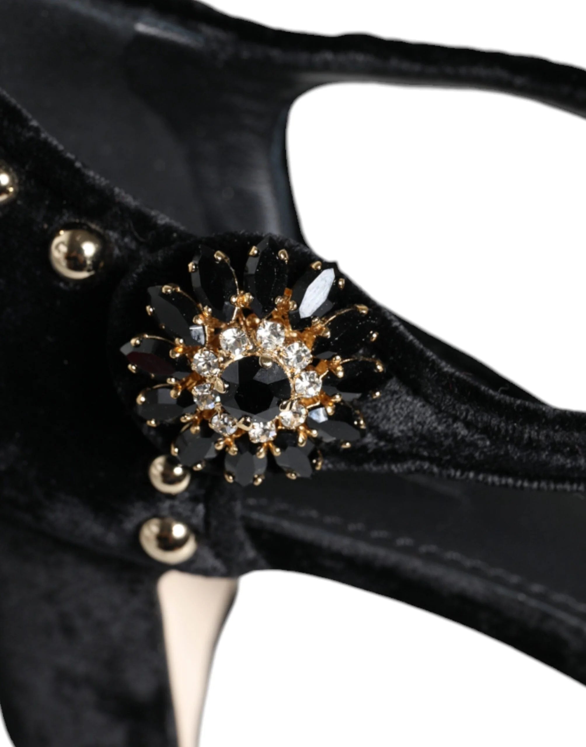 Dolce & Gabbana Black Velvet Roses Ankle Strap Pumps Shoes - EU37/US7 - Heels