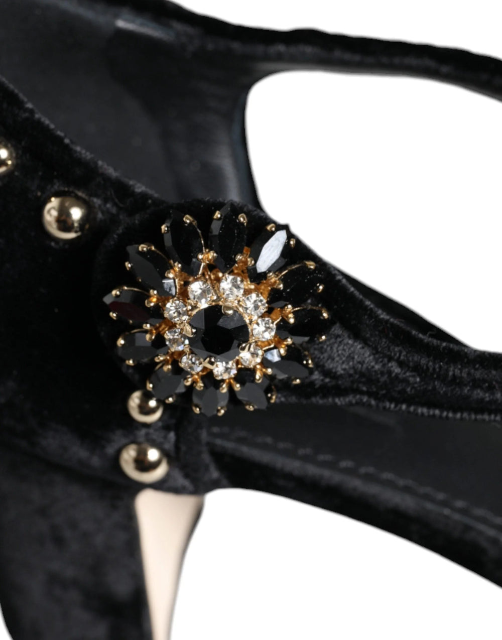 Dolce & Gabbana Black Velvet Roses Ankle Strap Pumps Shoes - EU37/US7 - Heels