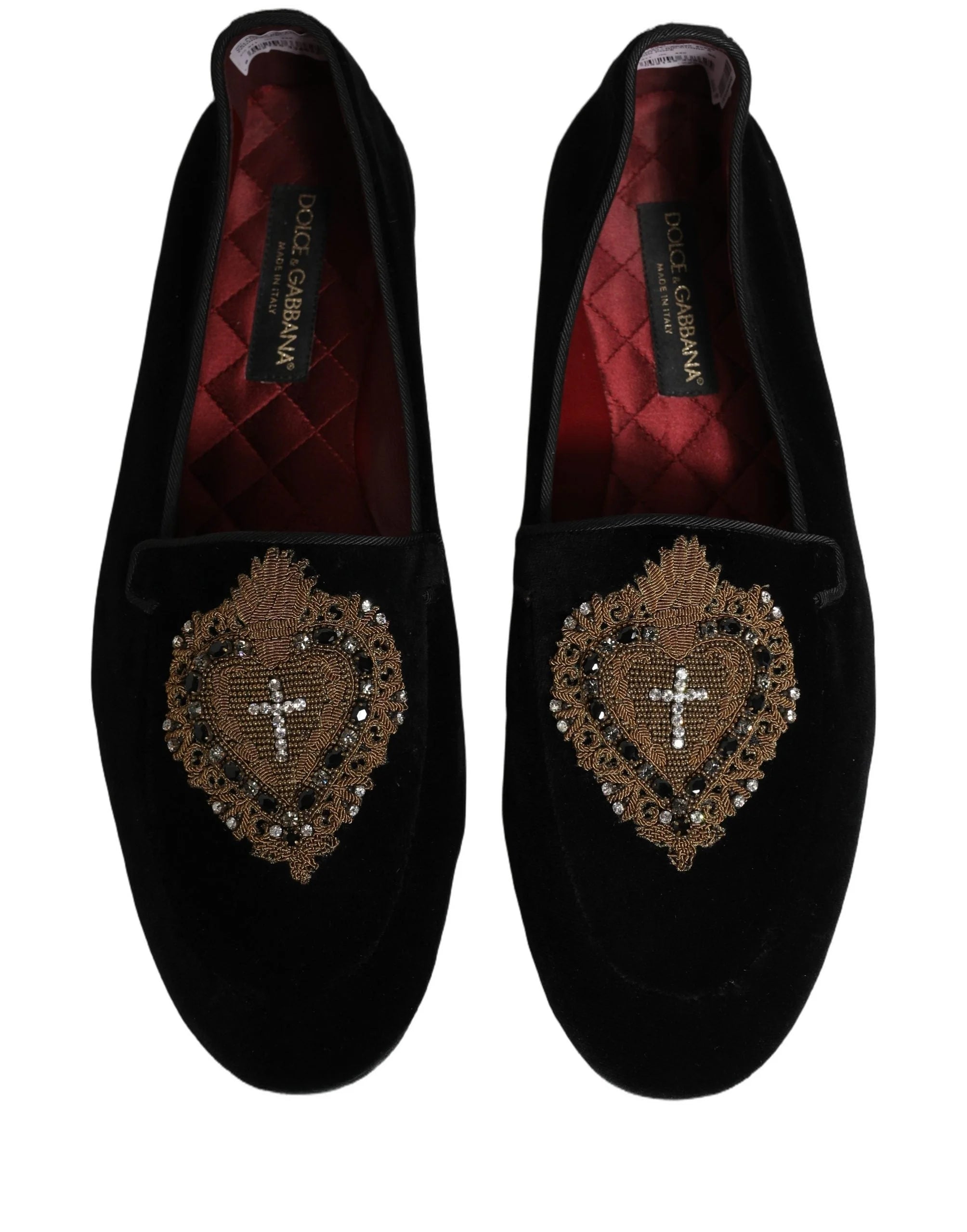 Dolce & Gabbana Black Velvet Sacred Heart Dress Loafers Shoes - EU44/US11
