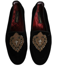 Dolce & Gabbana Black Velvet Sacred Heart Dress Loafers Shoes - EU44/US11