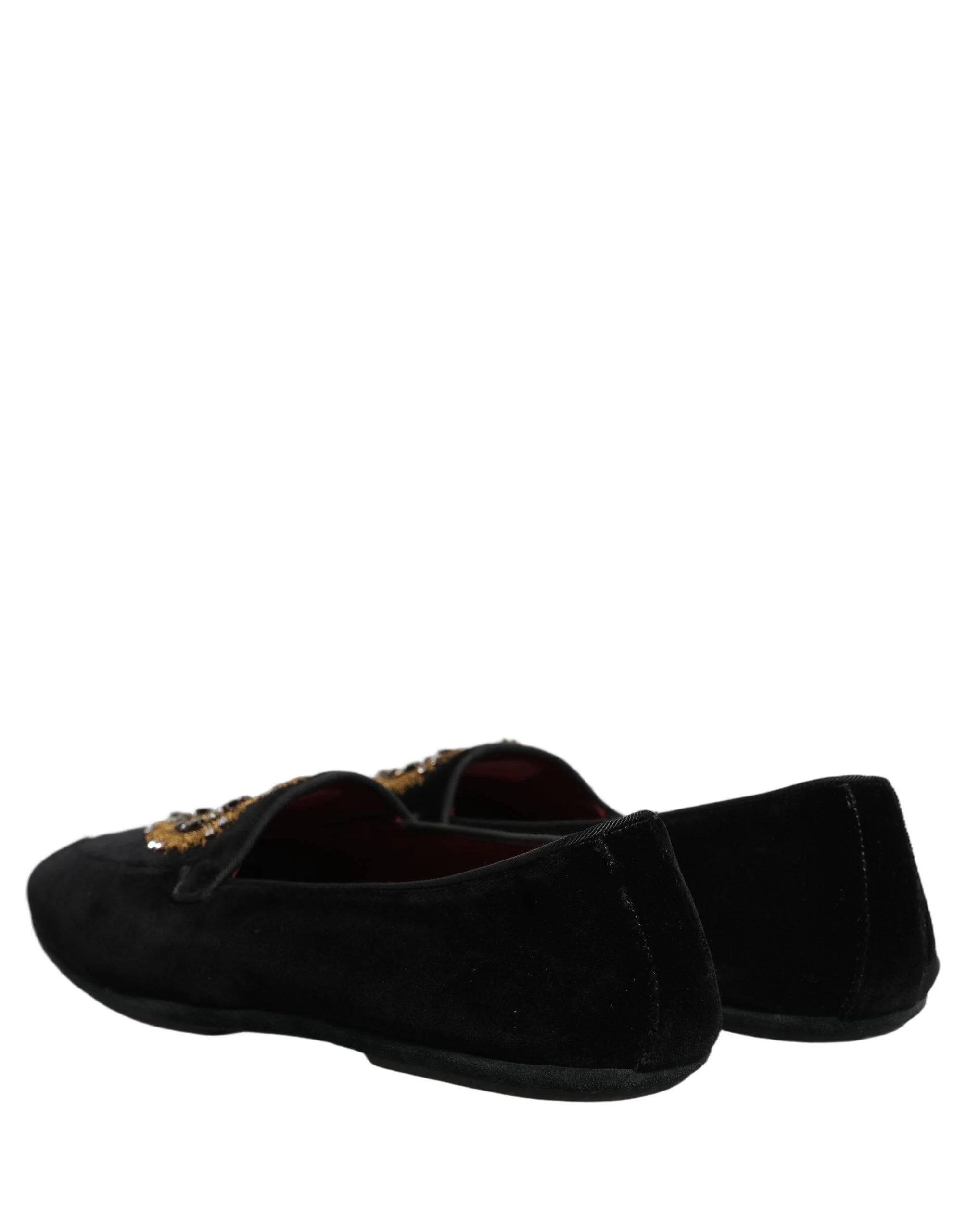 Dolce & Gabbana Black Velvet Sacred Heart Dress Loafers Shoes - EU44/US11