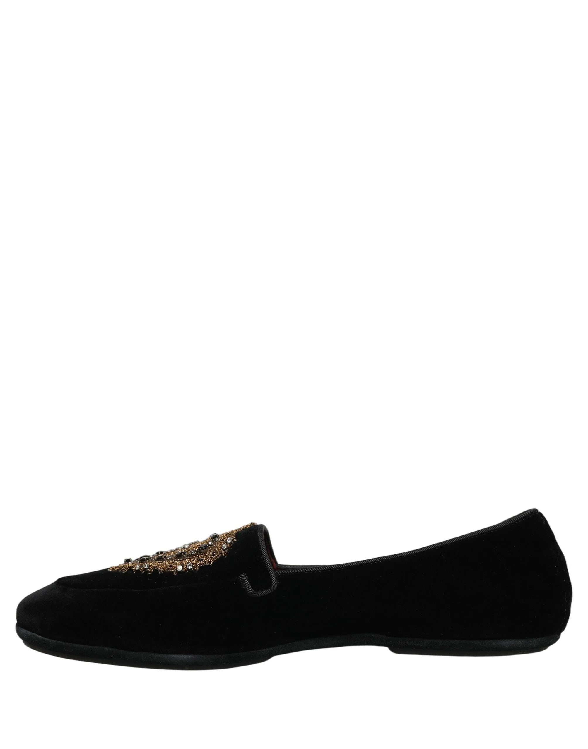 Dolce & Gabbana Black Velvet Sacred Heart Dress Loafers Shoes - EU44/US11
