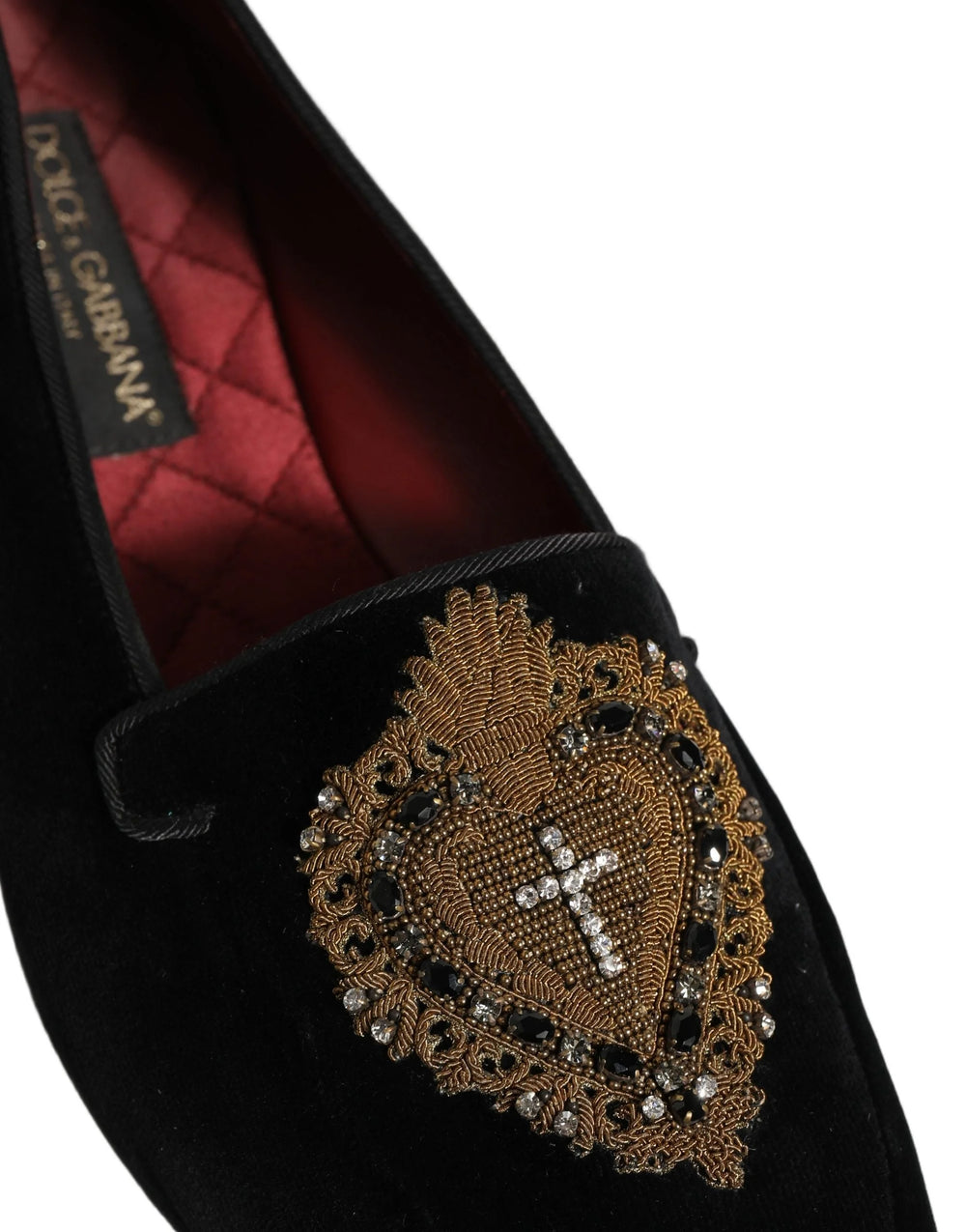 Dolce & Gabbana Black Velvet Sacred Heart Dress Loafers Shoes - EU44/US11