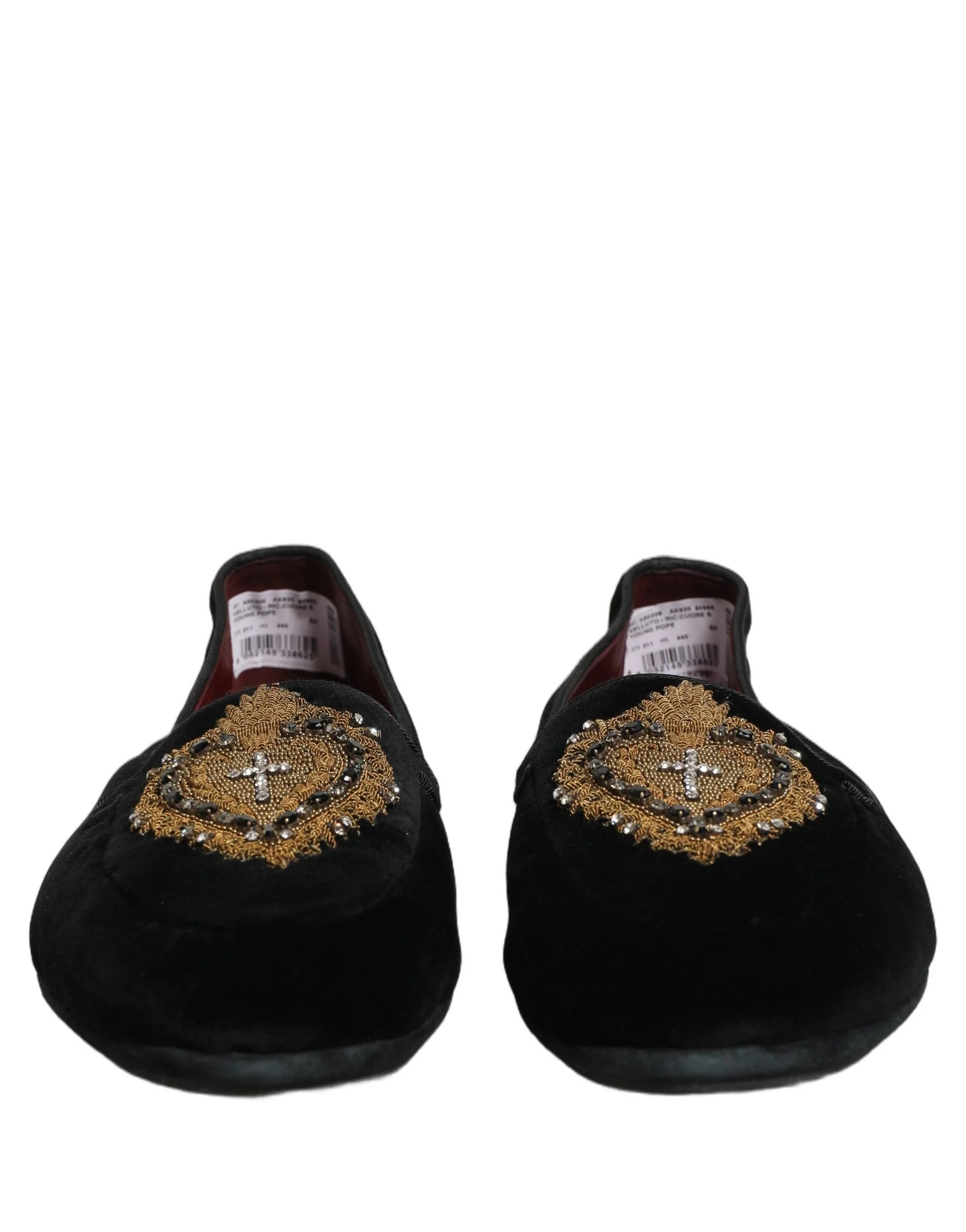 Dolce & Gabbana Black Velvet Sacred Heart Dress Loafers Shoes - EU44/US11