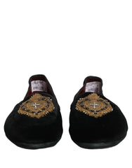 Dolce & Gabbana Black Velvet Sacred Heart Dress Loafers Shoes - EU44/US11