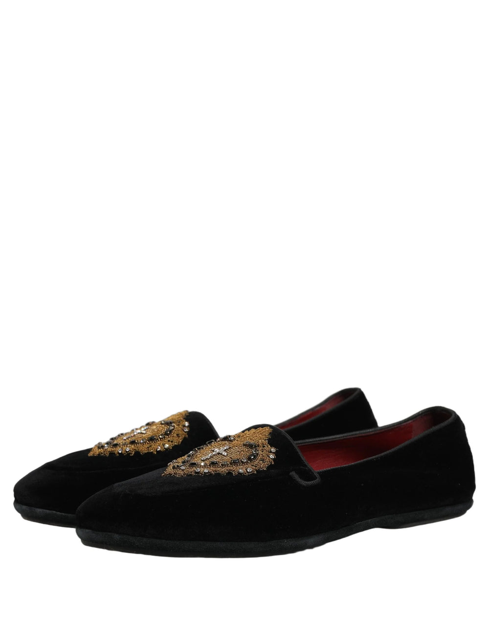 Dolce & Gabbana Black Velvet Sacred Heart Dress Loafers Shoes - EU44/US11
