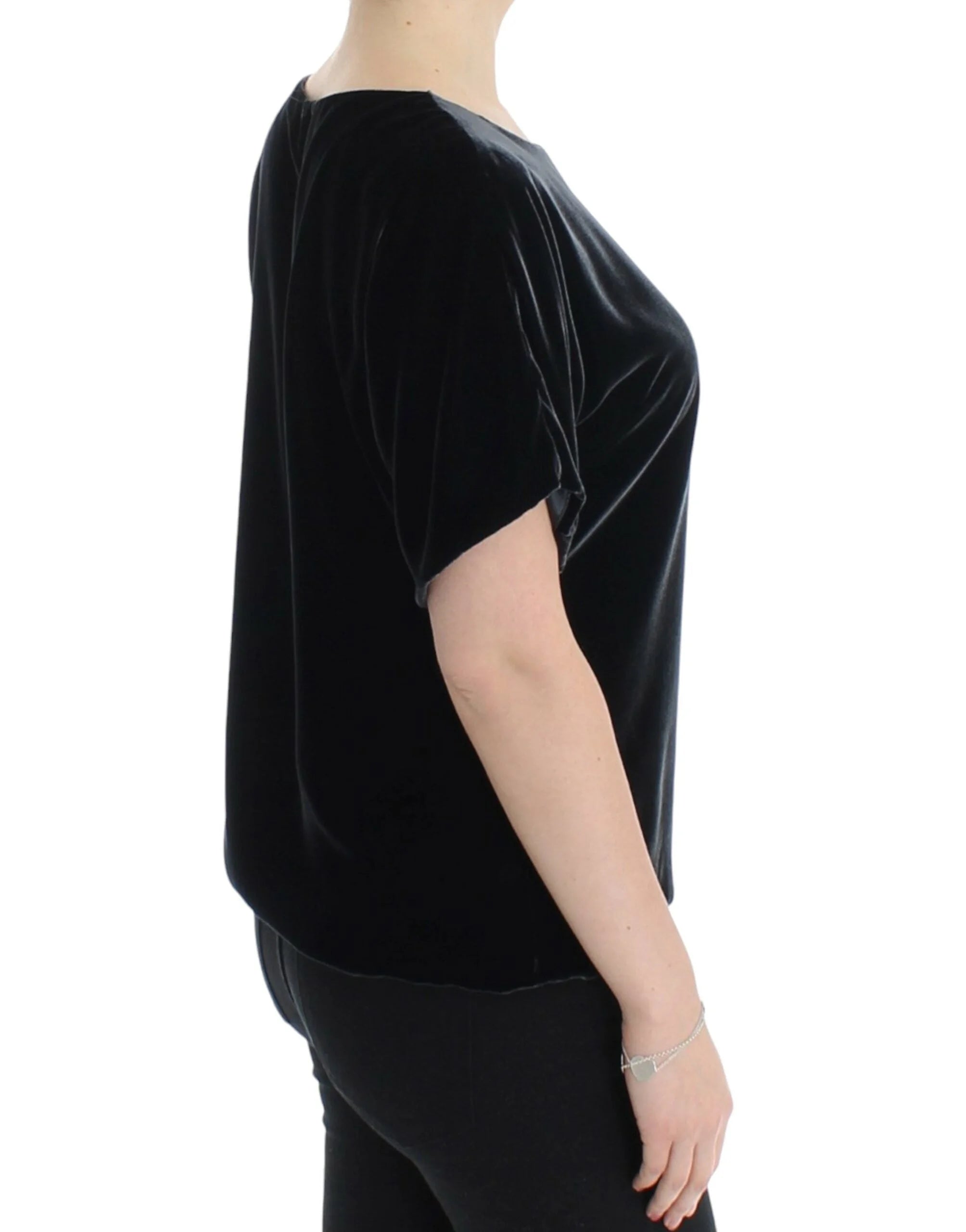 Dolce & Gabbana Black velvet shortsleeved blouse - IT38|XS - T-Shirts