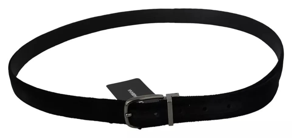 Dolce & Gabbana Black Velvet Silver Tone Metal Buckle Men Belt - 115 cm / 46 Inches - Belts