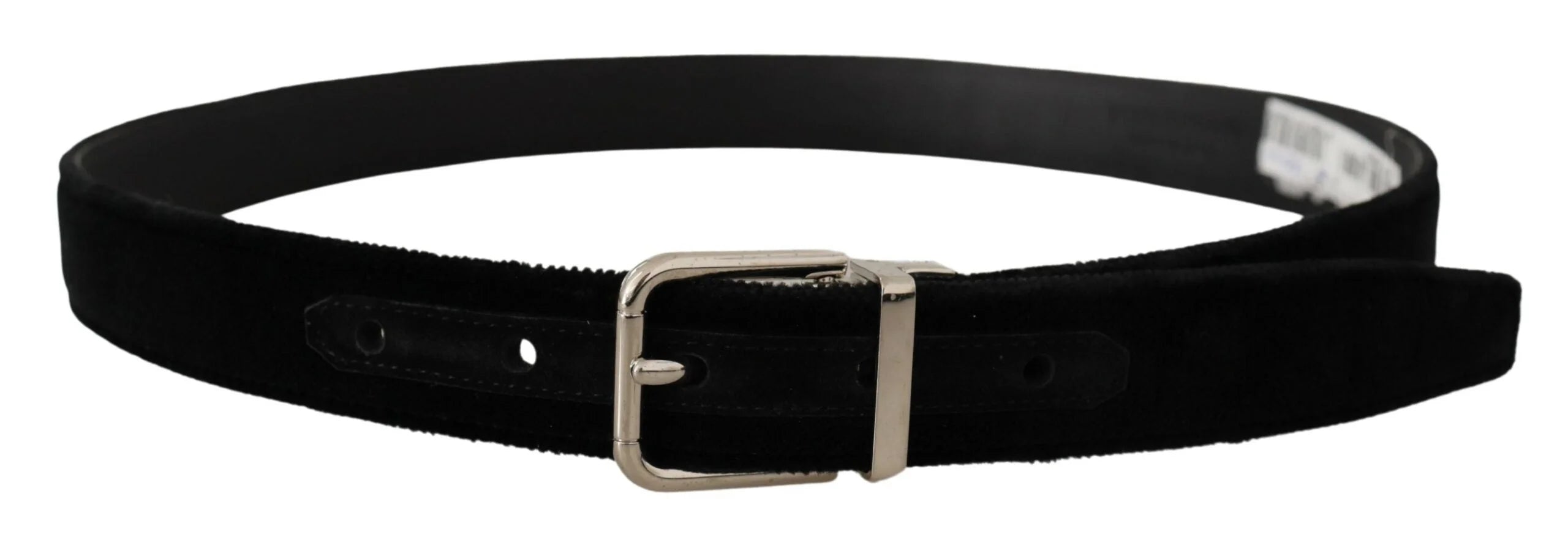 Dolce & Gabbana Black Velvet Silver Tone Metal Logo Buckle Belt - 80 cm / 32 Inches - Belts