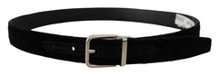 Dolce & Gabbana Black Velvet Silver Tone Metal Logo Buckle Belt - 80 cm / 32 Inches - Belts