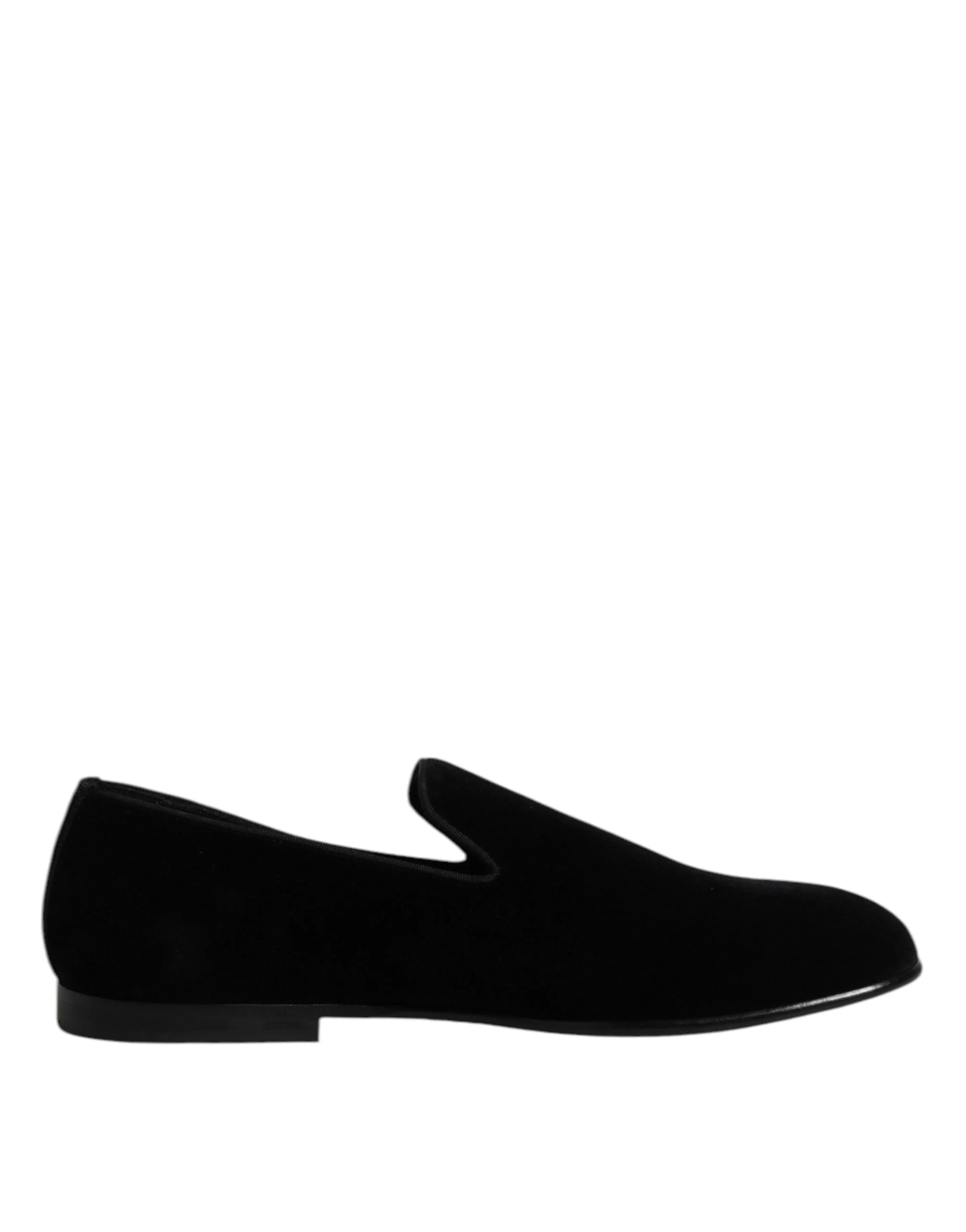 Dolce & Gabbana Black Velvet Slip On Loafers Formal Shoes - Flats