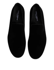 Dolce & Gabbana Black Velvet Slip On Loafers Formal Shoes - Flats