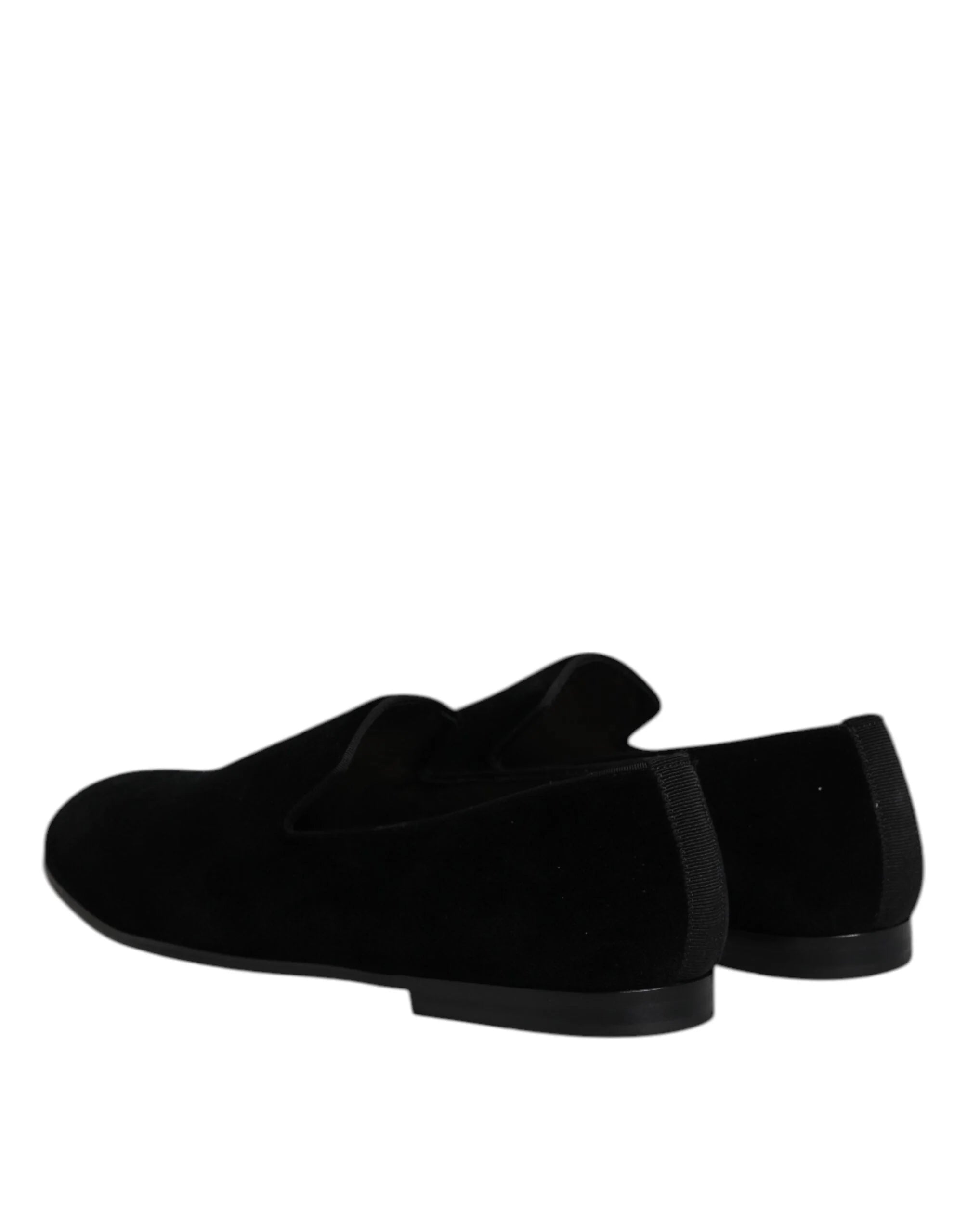 Dolce & Gabbana Black Velvet Slip On Loafers Formal Shoes - Flats