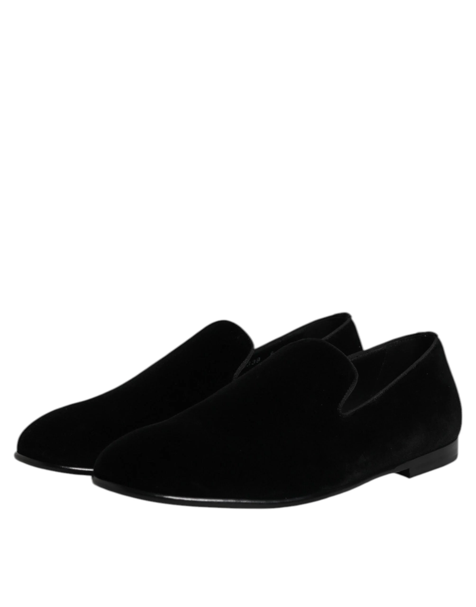 Dolce & Gabbana Black Velvet Slip On Loafers Formal Shoes - Flats