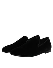 Dolce & Gabbana Black Velvet Slip On Loafers Formal Shoes - Flats