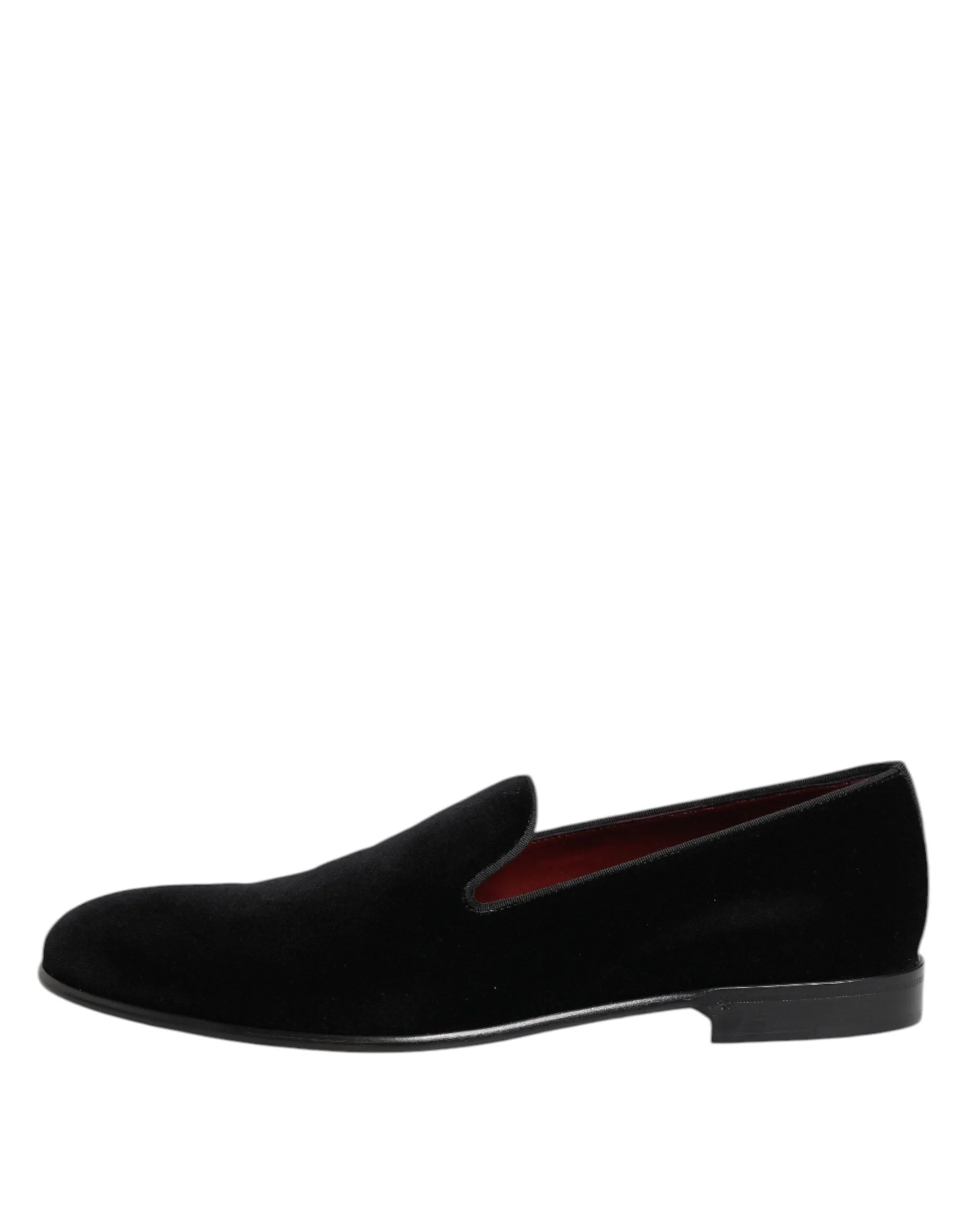 Dolce & Gabbana Black Velvet Slip On Loafers Men Formal Shoes - Flats