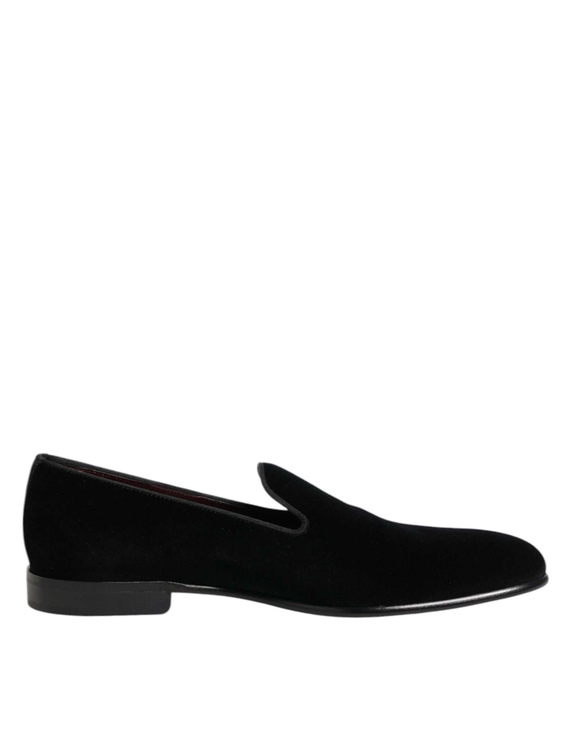Dolce & Gabbana Black Velvet Slip On Loafers Men Formal Shoes - Flats