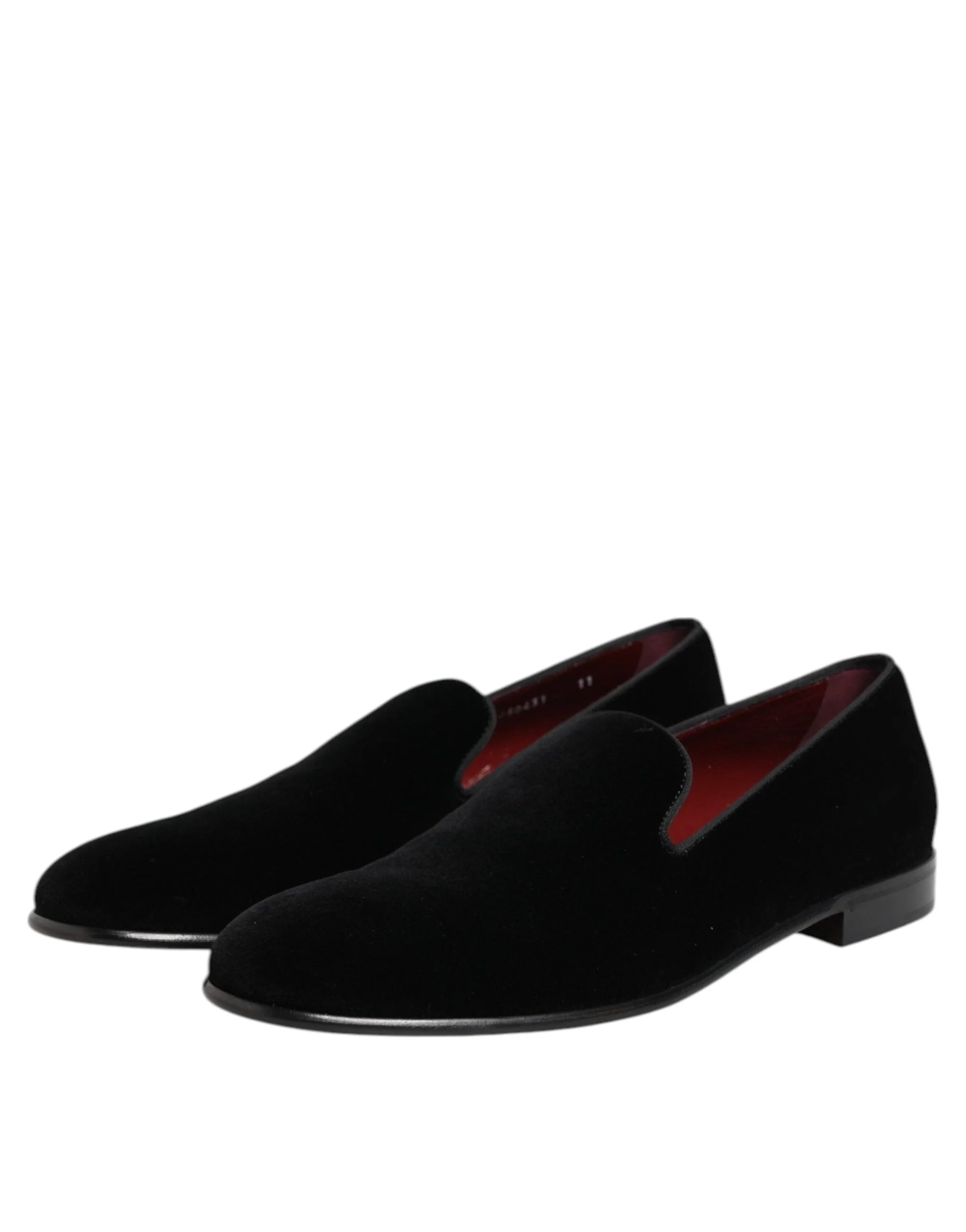 Dolce & Gabbana Black Velvet Slip On Loafers Men Formal Shoes - Flats