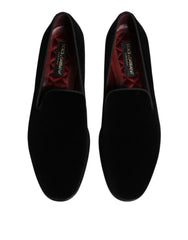 Dolce & Gabbana Black Velvet Slip On Loafers Men Formal Shoes - Flats