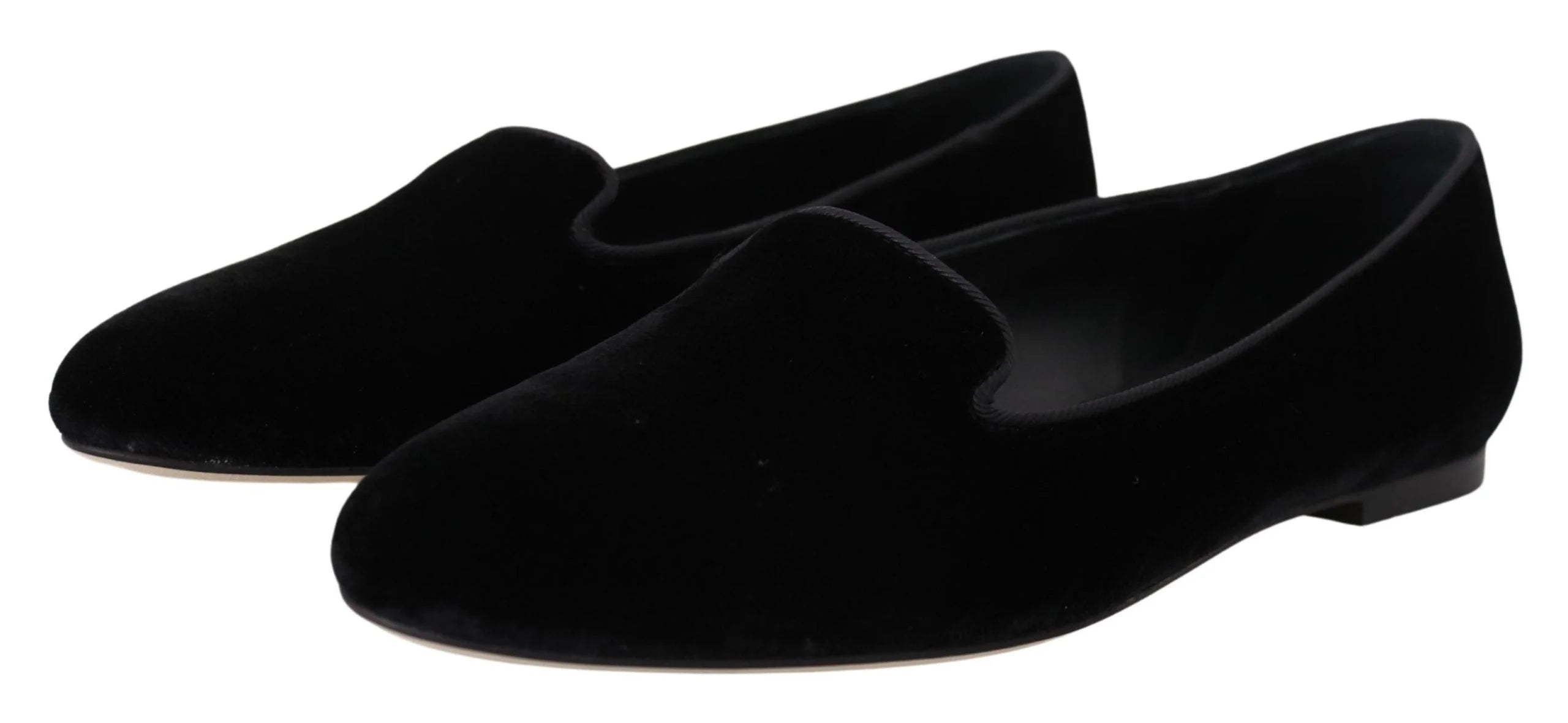 Dolce & Gabbana Black Velvet Slip Ons Loafers Flats Shoes - EU35/US4.5 - Flats