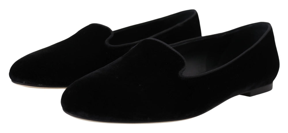 Dolce & Gabbana Black Velvet Slip Ons Loafers Flats Shoes - EU35/US4.5 - Flats