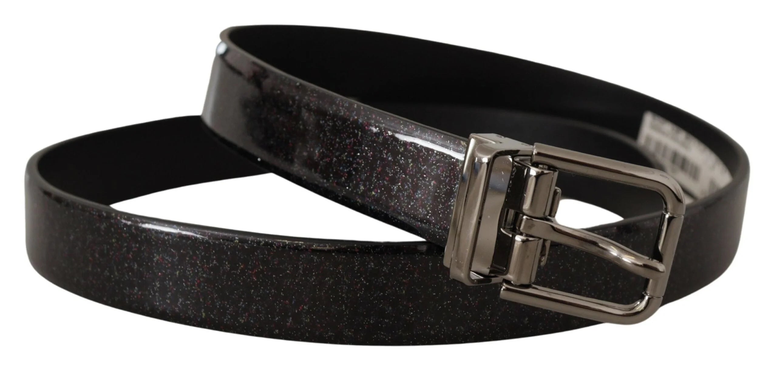 Dolce & Gabbana Black Vernice Puntinata Leather Silver Tone Metal Belt - 90 cm / 36 Inches - Belts