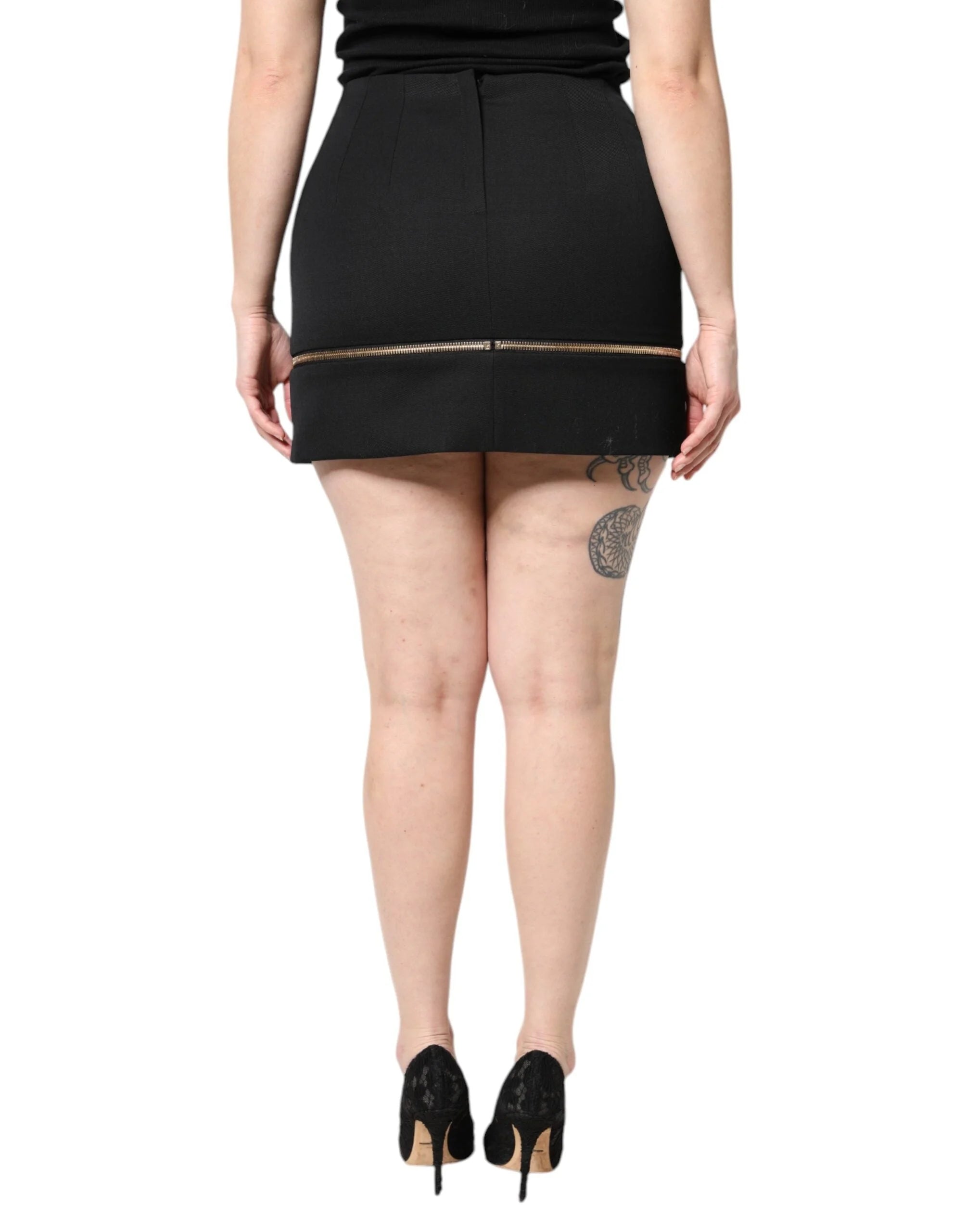 Dolce & Gabbana Black Virgin Wool High Waisted Mini Skirt - Skirts