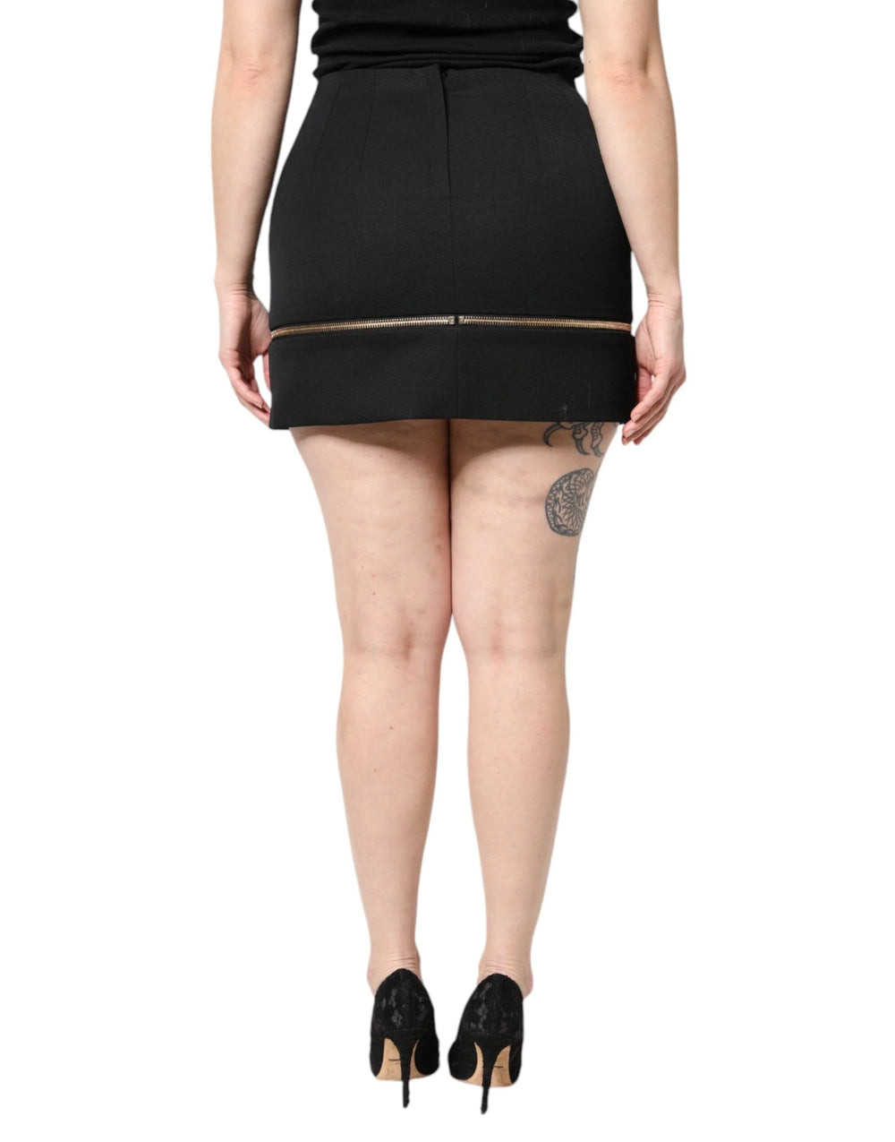 Dolce & Gabbana Black Virgin Wool High Waisted Mini Skirt - Skirts
