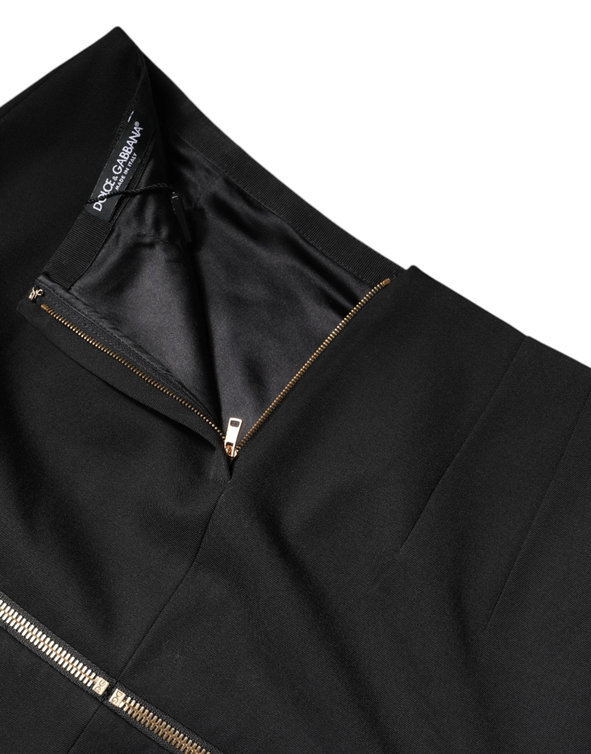 Dolce & Gabbana Black Virgin Wool High Waisted Mini Skirt - Skirts