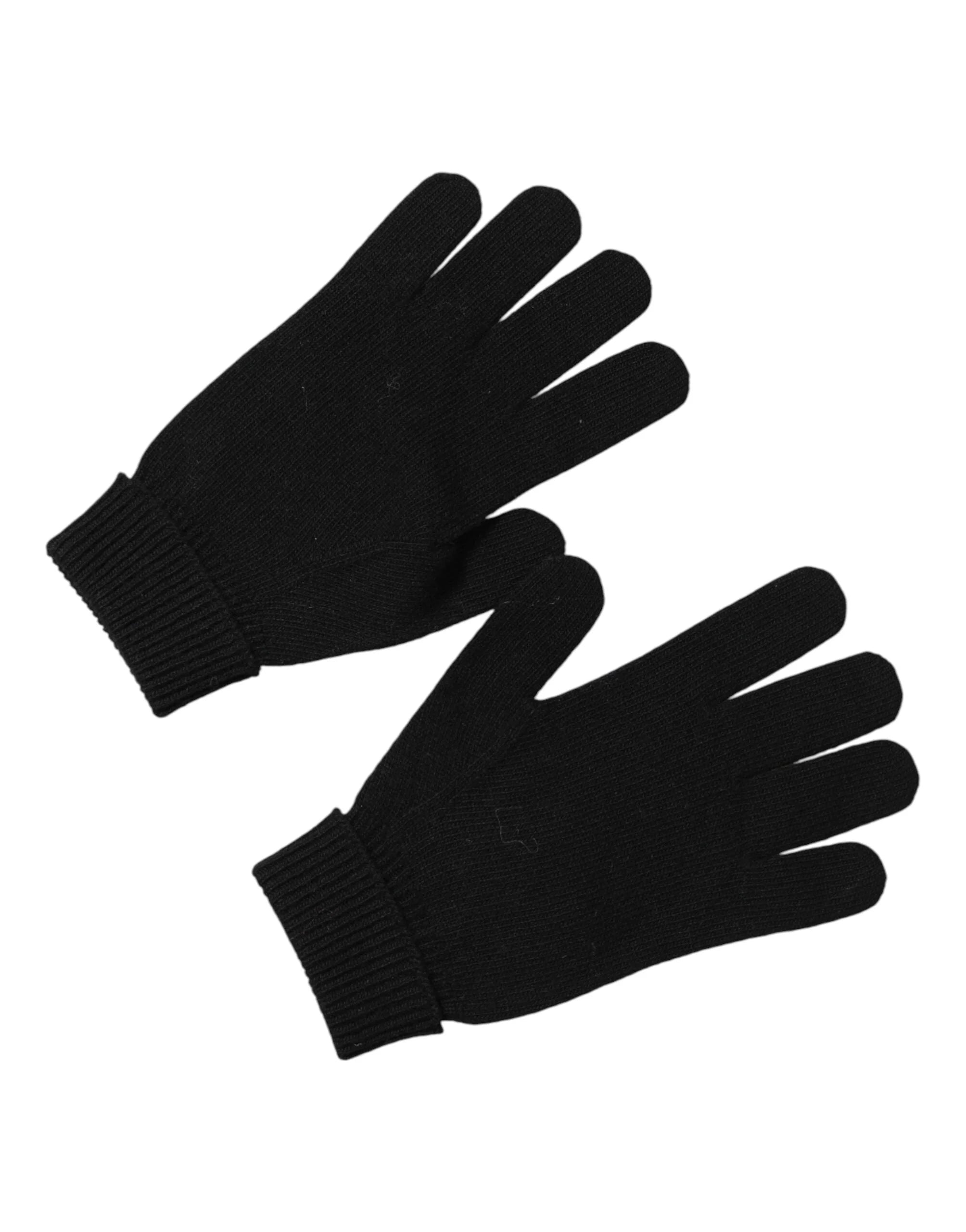 Dolce & Gabbana Black Virgin Wool Knit Hands Mitten Men Gloves - 9|M