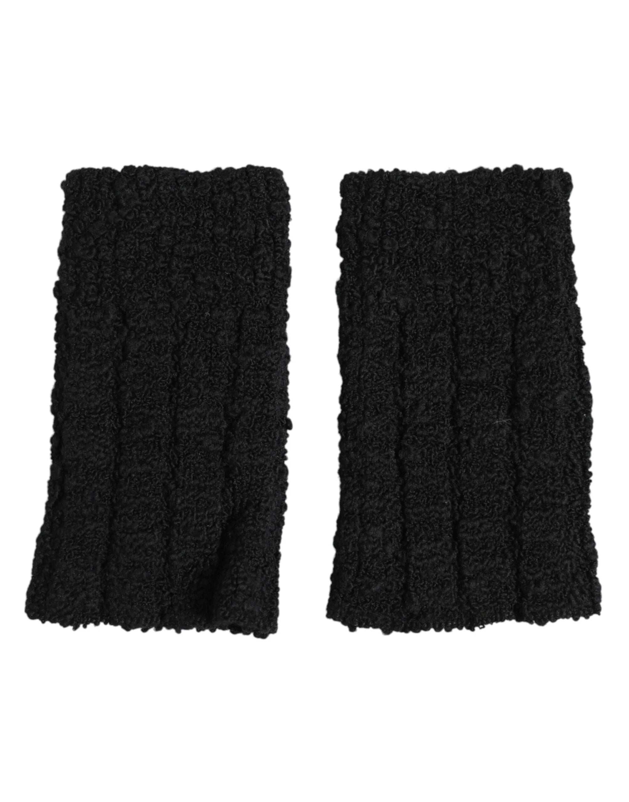 Dolce & Gabbana Black Virgin Wool Knitted Fingerless Men Gloves - 9|M