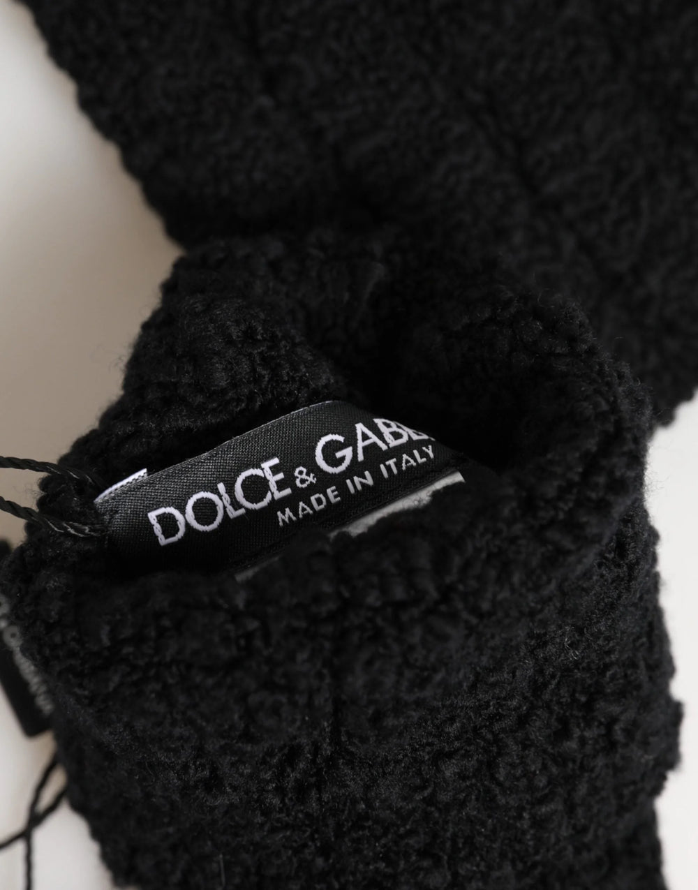 Dolce & Gabbana Black Virgin Wool Knitted Fingerless Men Gloves - 9|M