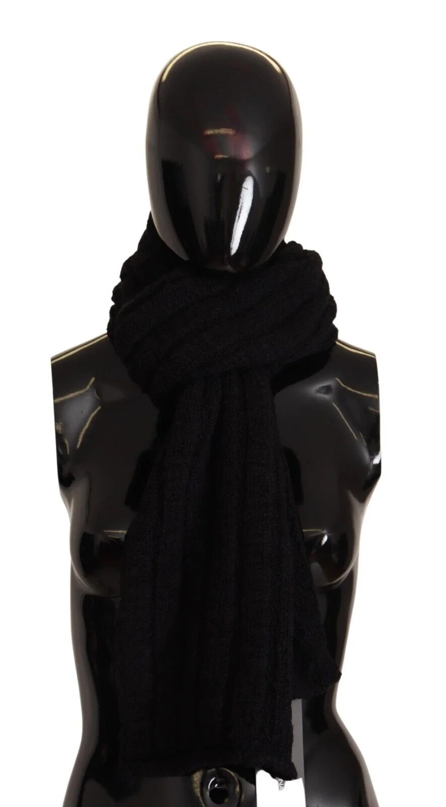 Dolce & Gabbana Black Virgin Wool Knitted Unisex Warmer Shawl Scarf - Scarves & Shawls