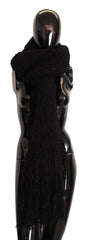 Écharpe en tricot noir Dolce & Gabbana en laine vierge de première qualité, vue de face mettant en valeur le drapé élégant.