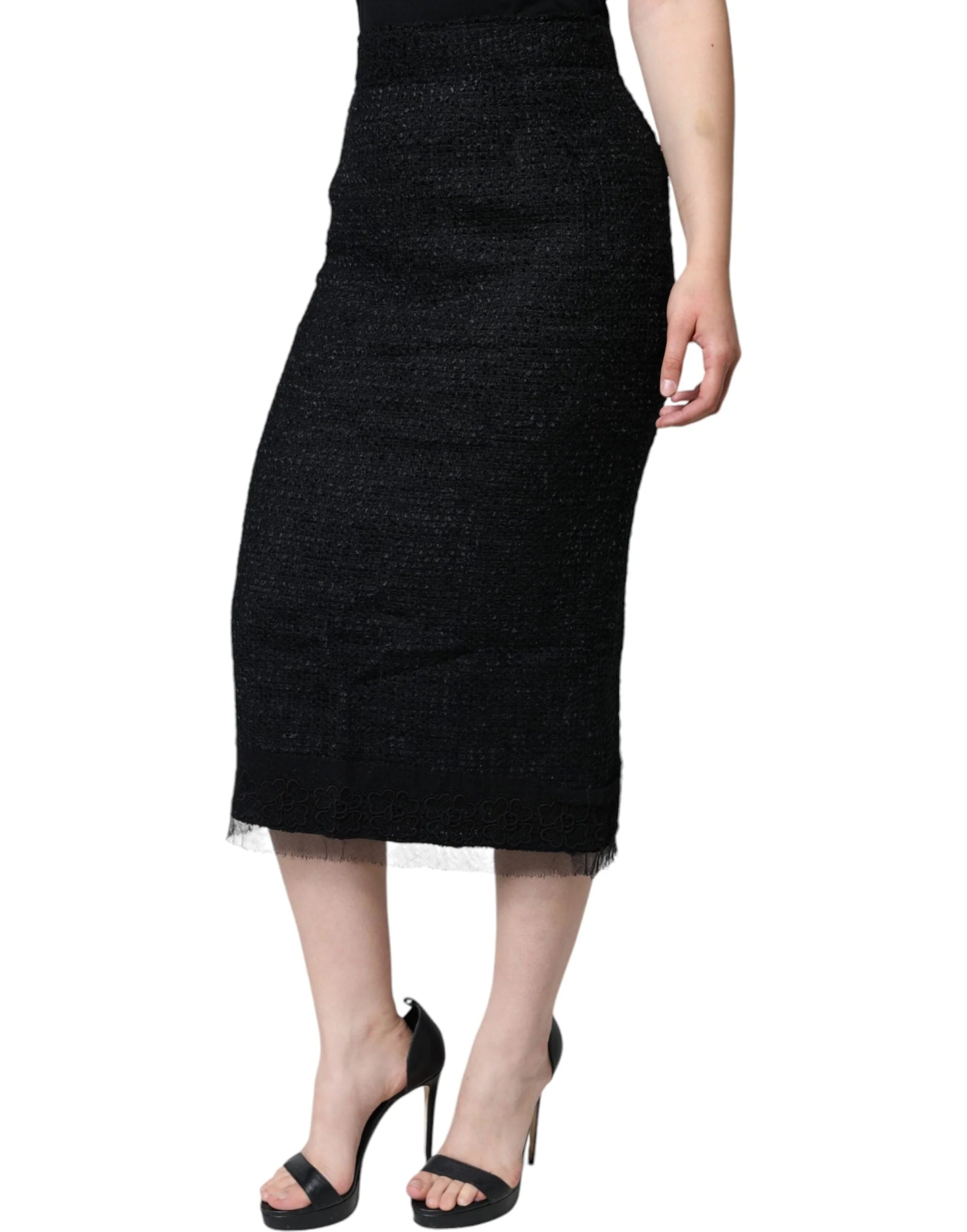 Dolce & Gabbana Black Virgin Wool Pencil Cut Midi Skirt - Skirts