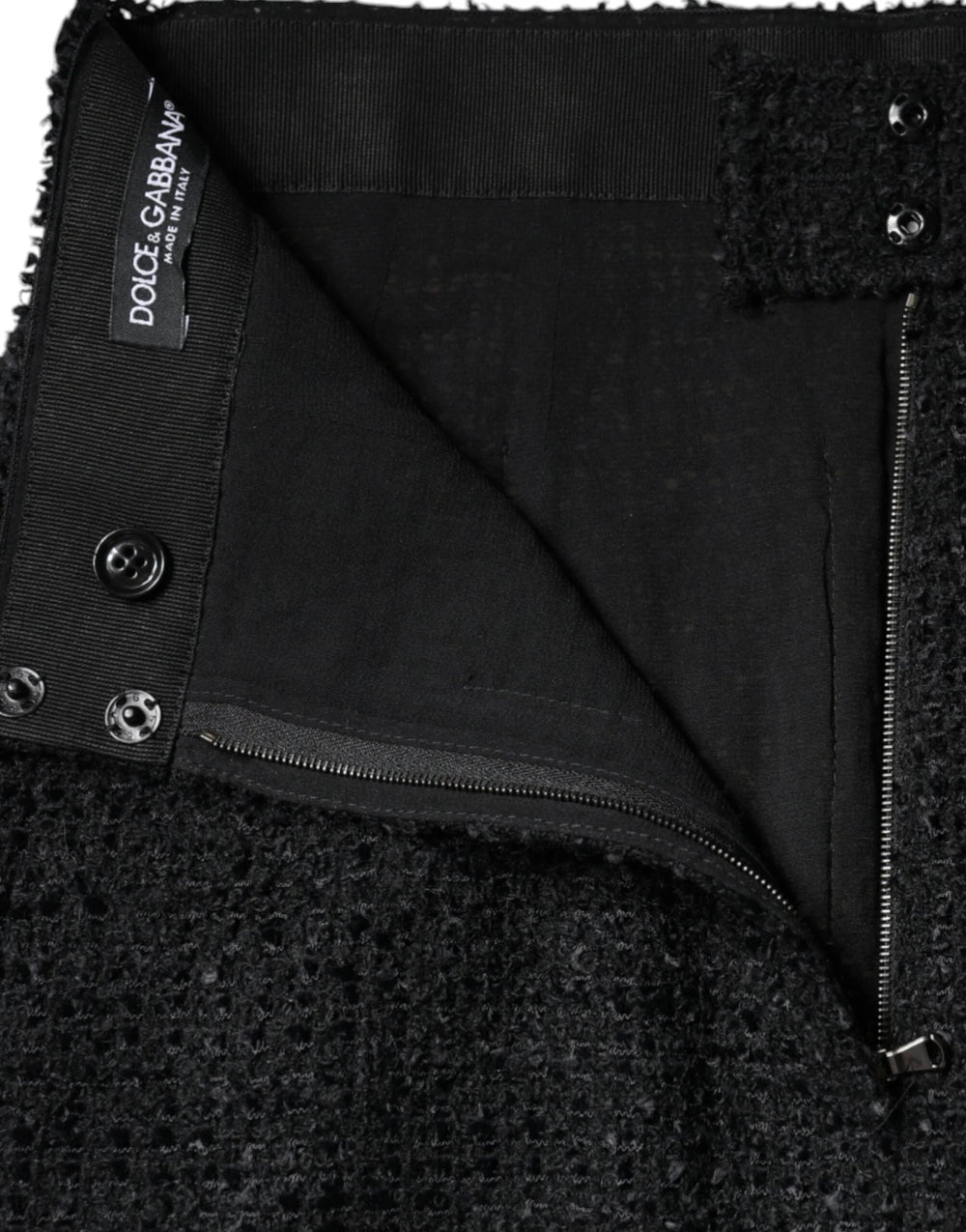 Dolce & Gabbana Black Virgin Wool Pencil Cut Midi Skirt - Skirts