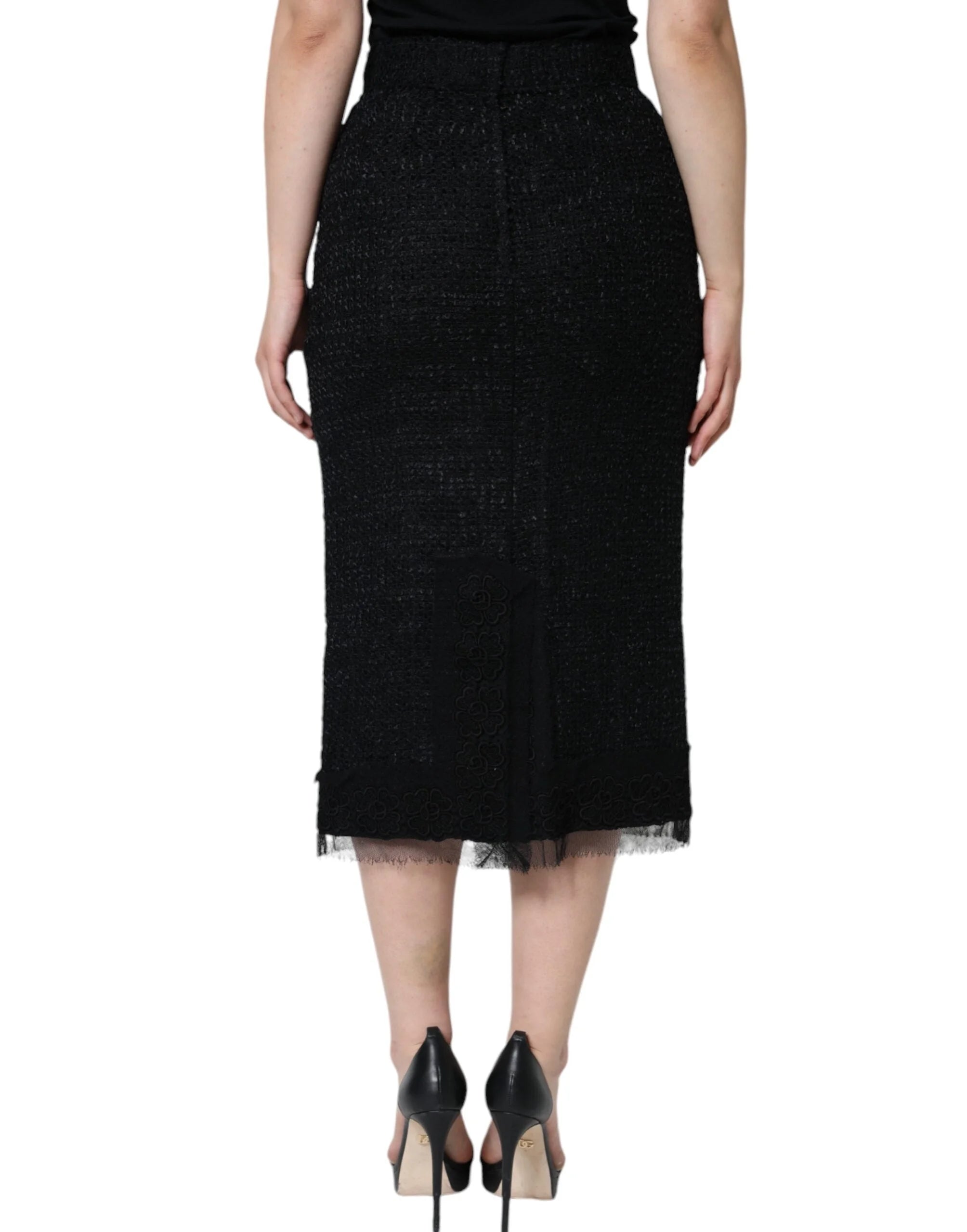 Dolce & Gabbana Black Virgin Wool Pencil Cut Midi Skirt - Skirts