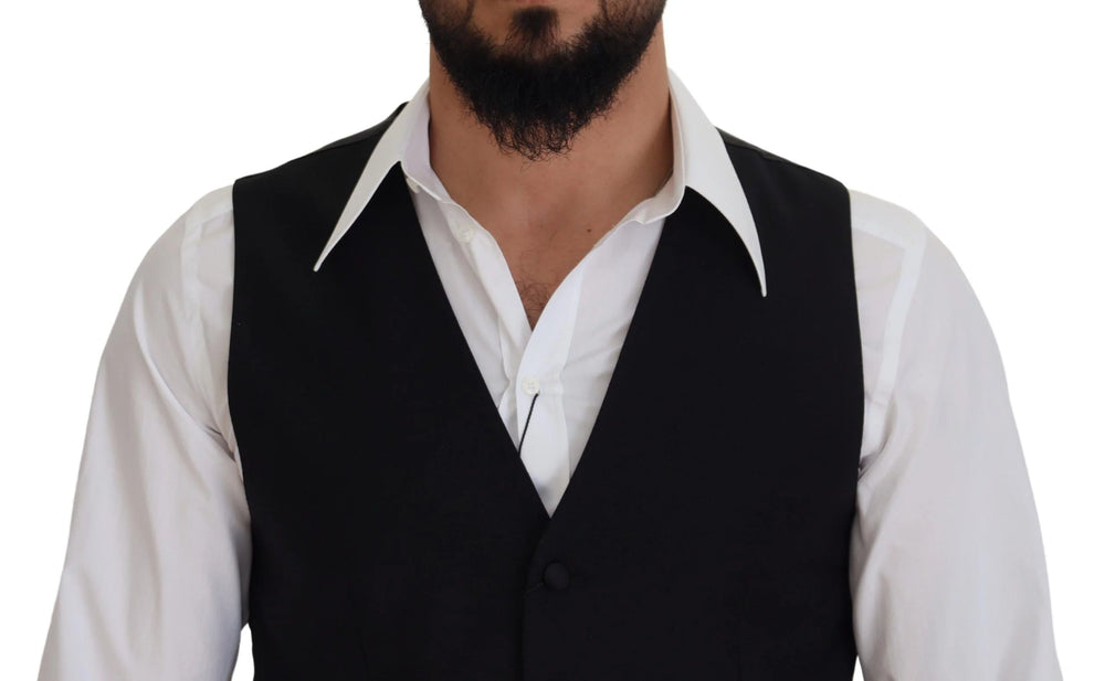 Dolce & Gabbana Black Virgin Wool Waistcoat Formal Dress Vest - IT50 | L - Vests