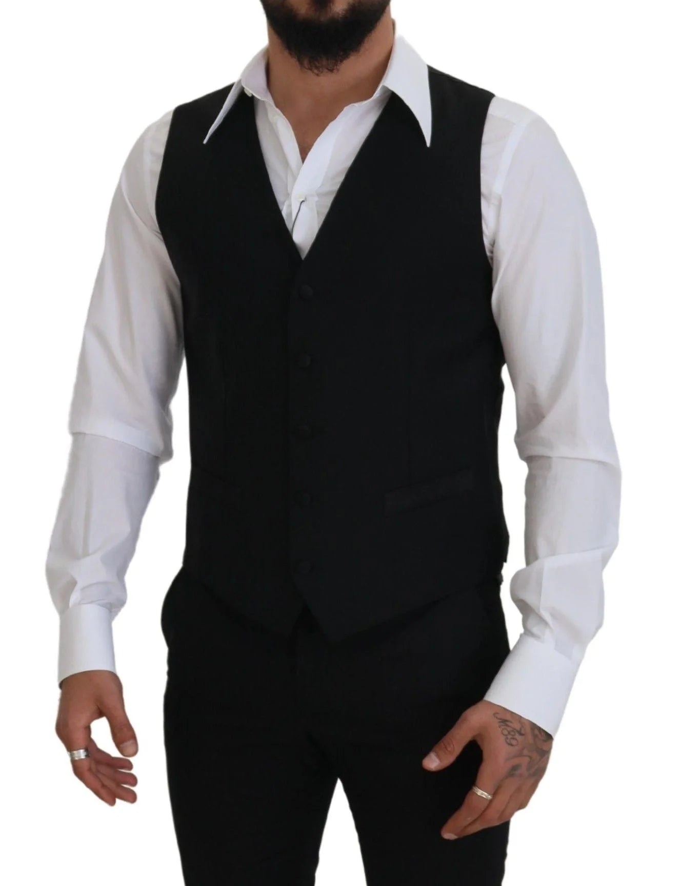 Dolce & Gabbana Black Virgin Wool Waistcoat Formal Dress Vest - IT50 | L - Vests
