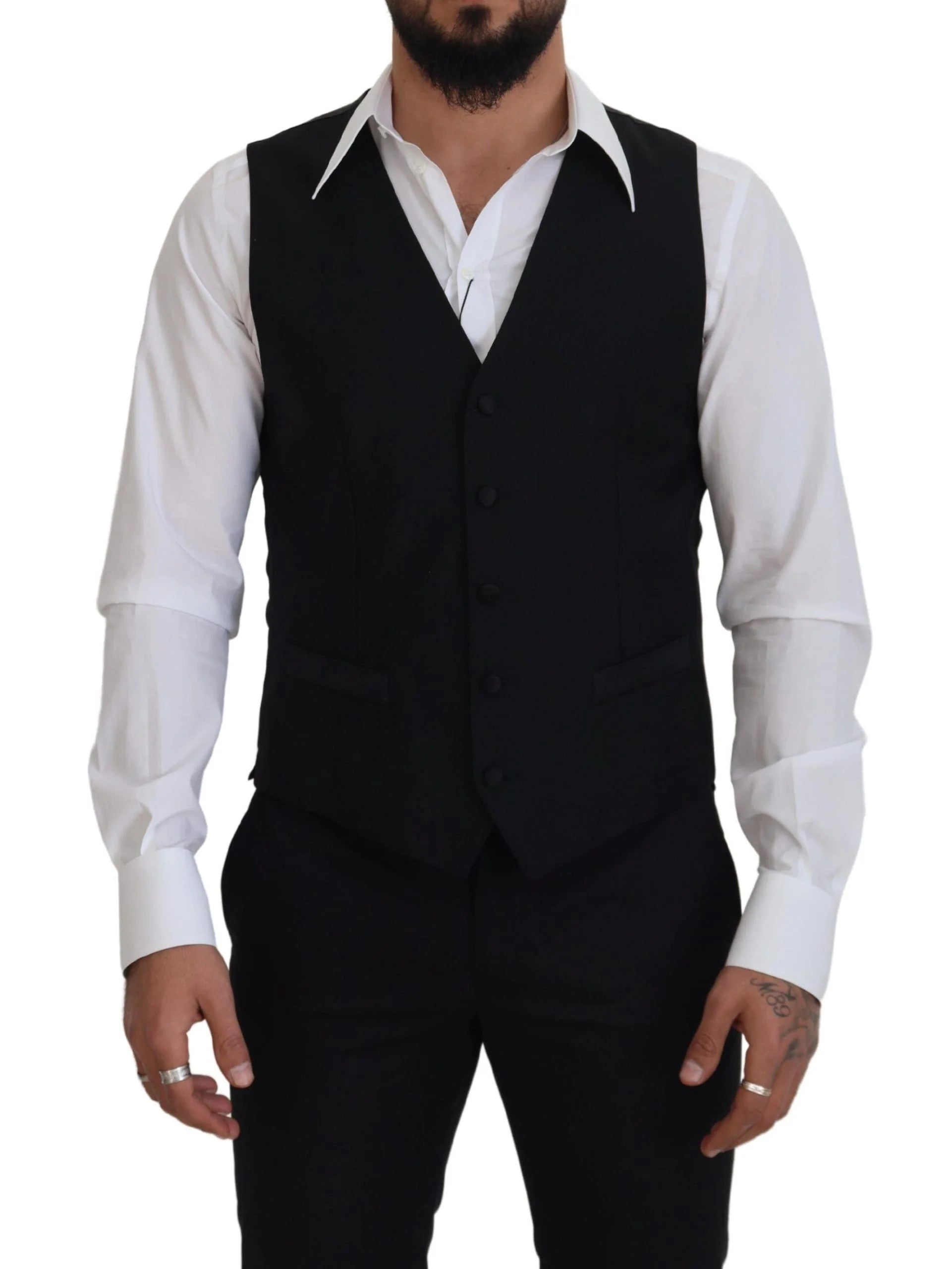 Dolce & Gabbana Black Virgin Wool Waistcoat Formal Dress Vest - IT50 | L - Vests
