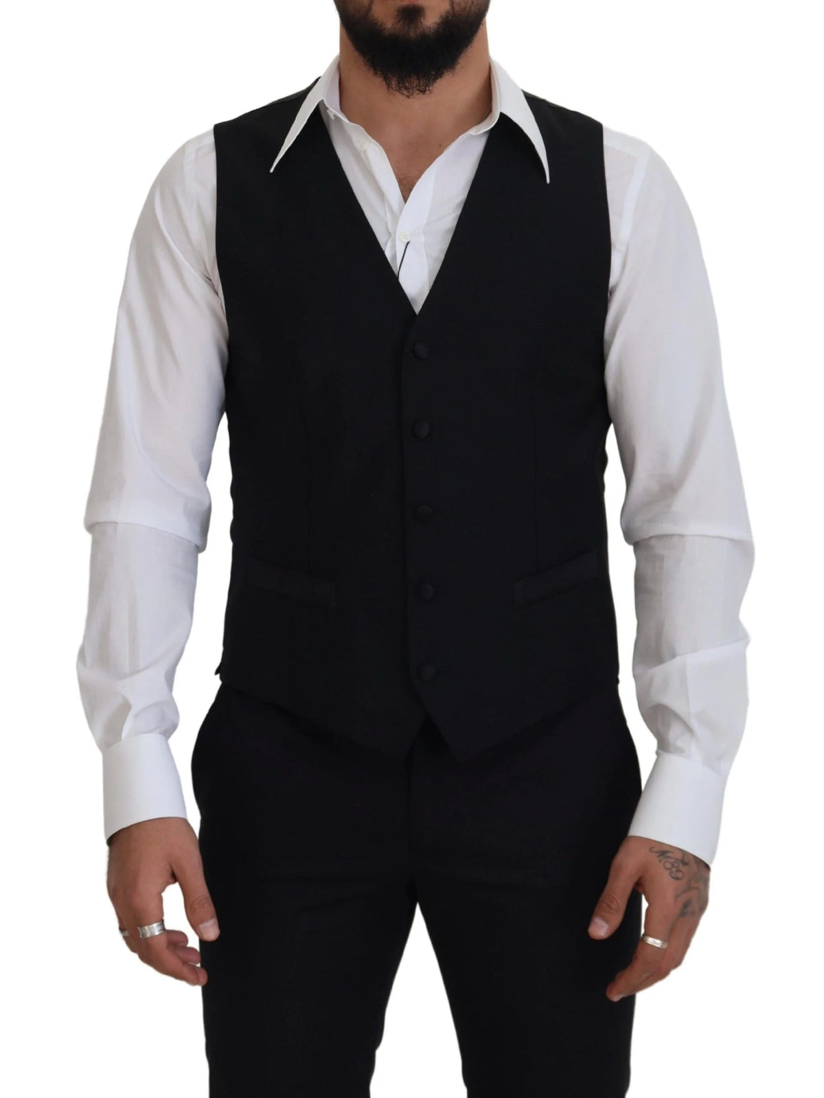 Dolce & Gabbana Black Virgin Wool Waistcoat Formal Dress Vest - IT50 | L - Vests