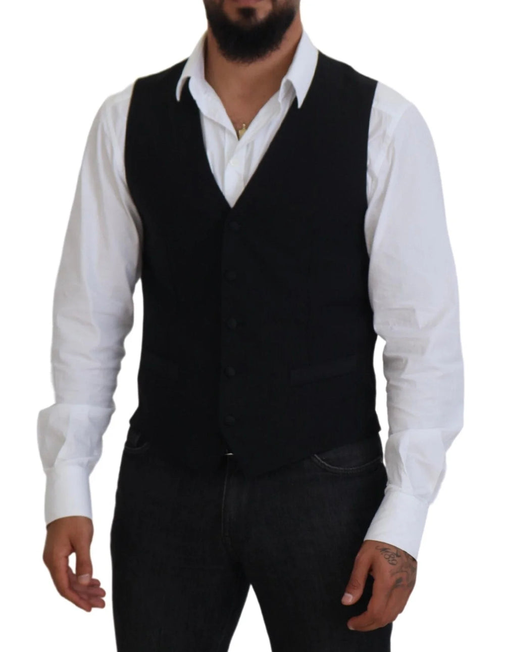 Dolce & Gabbana Black Virgin Wool Waistcoat Formal Vest - IT48 | M - Vests