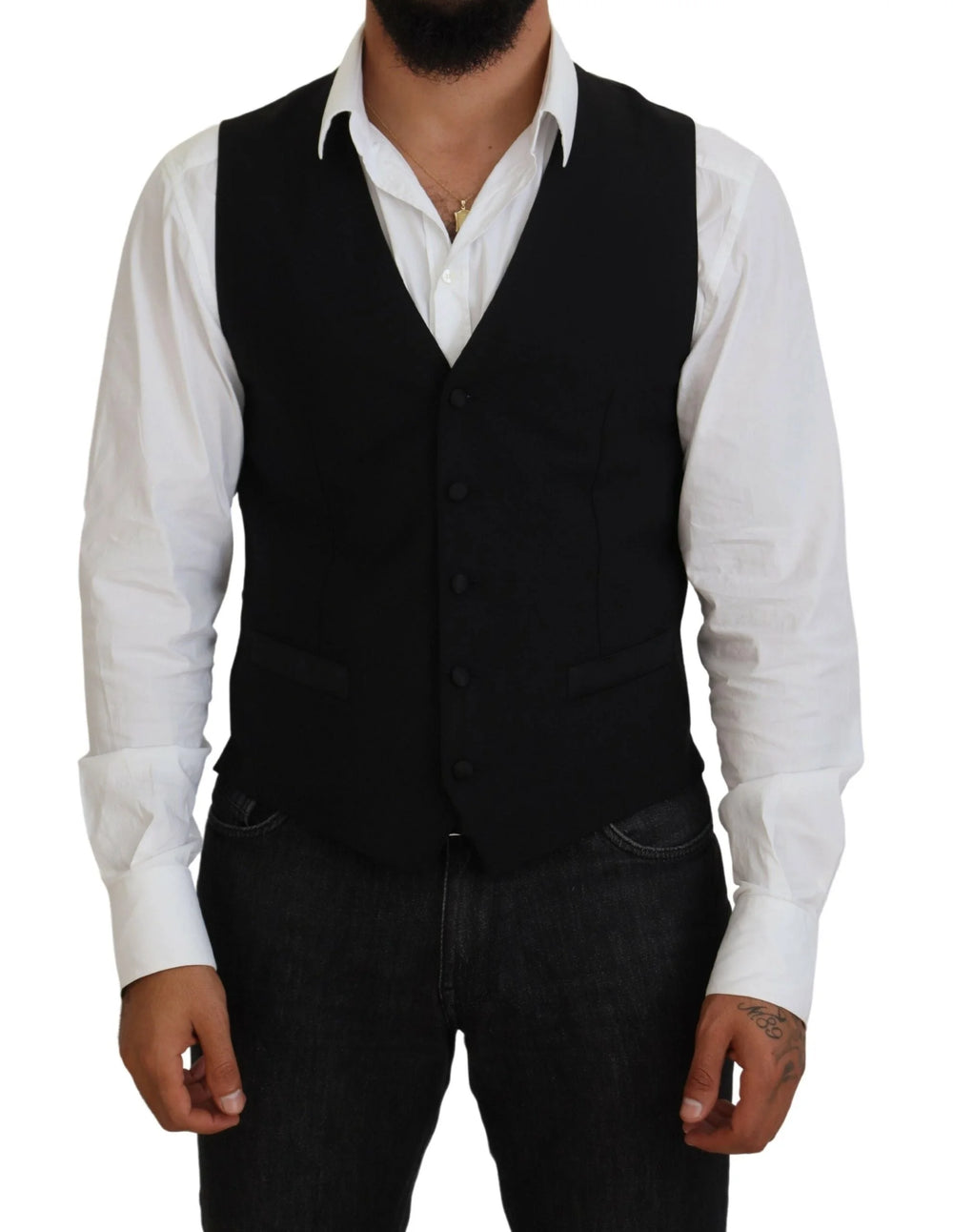 Dolce & Gabbana Black Virgin Wool Waistcoat Formal Vest - IT48 | M - Vests