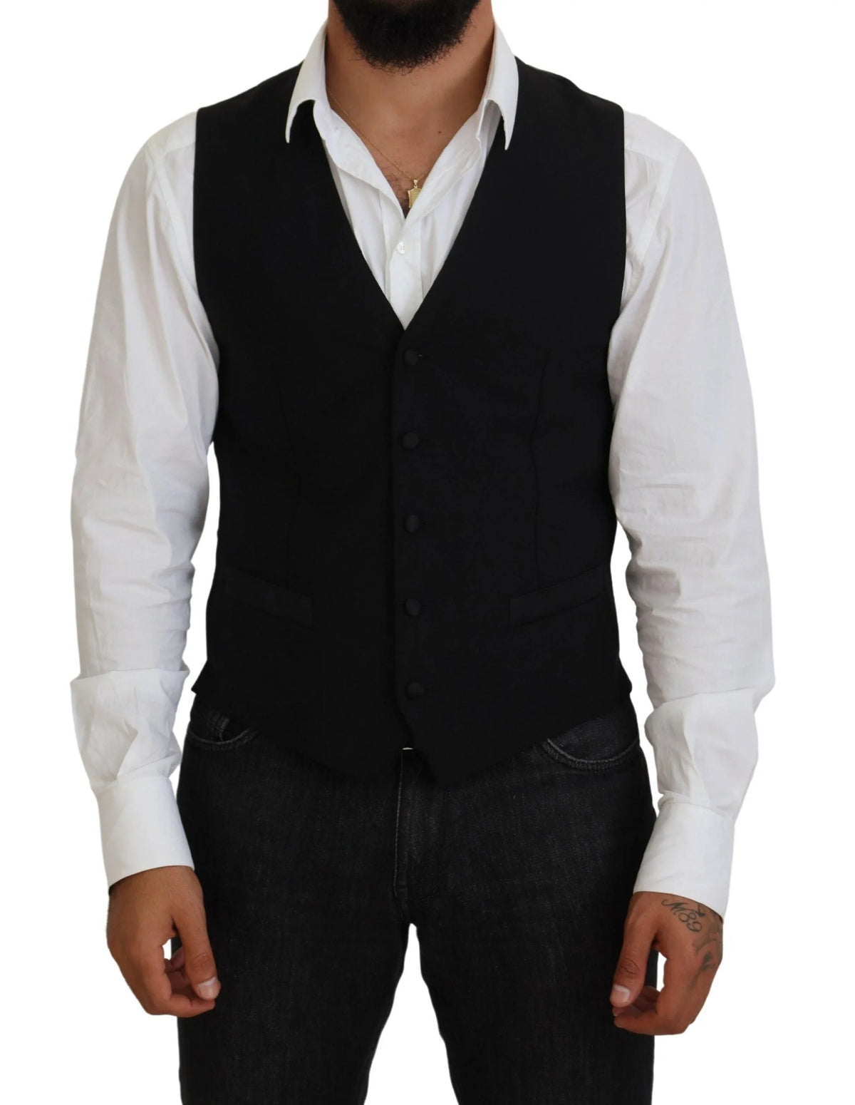 Dolce & Gabbana Black Virgin Wool Waistcoat Formal Vest - IT48 | M - Vests