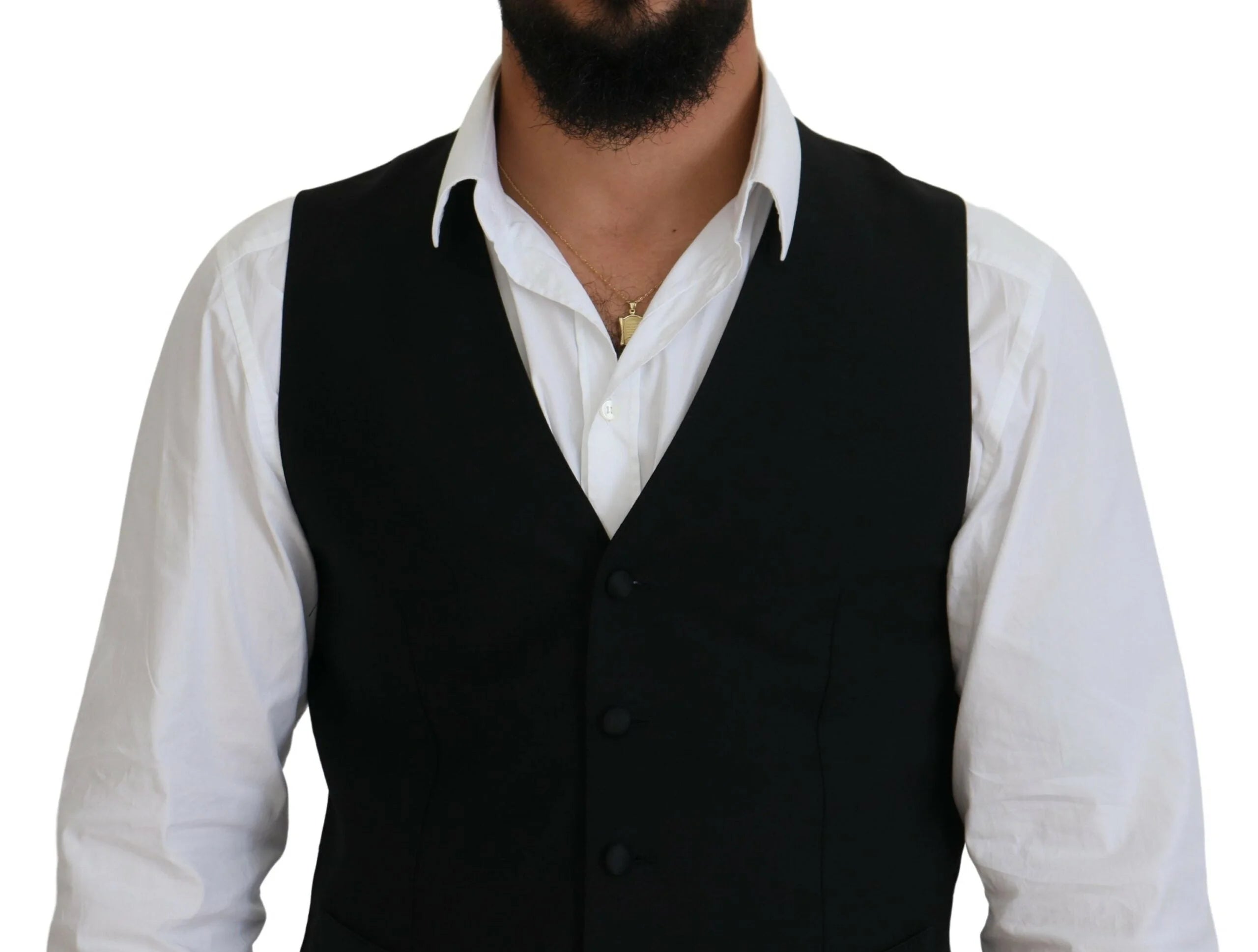 Dolce & Gabbana Black Virgin Wool Waistcoat Formal Vest - IT48 | M - Vests