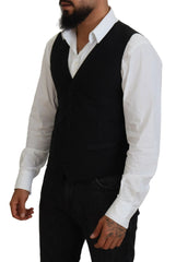 Dolce & Gabbana Black Virgin Wool Waistcoat Formal Vest - IT48 | M - Vests